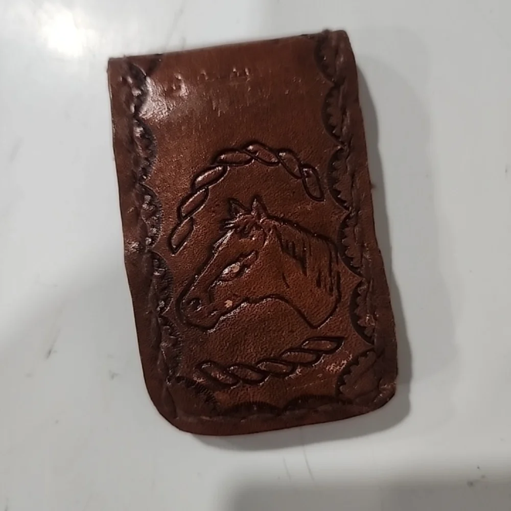 Embossed Horse Design Leather Money Clip